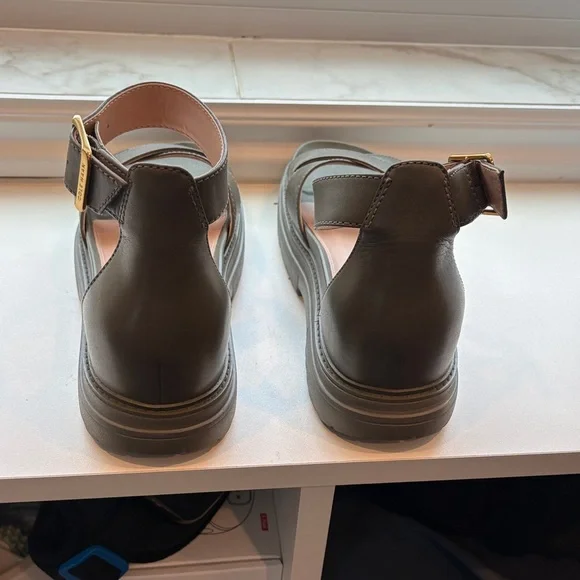 Cole Haan Tea Leaf Green Leather Platform Ankle-Strap Sandals - Picture 3 of 10